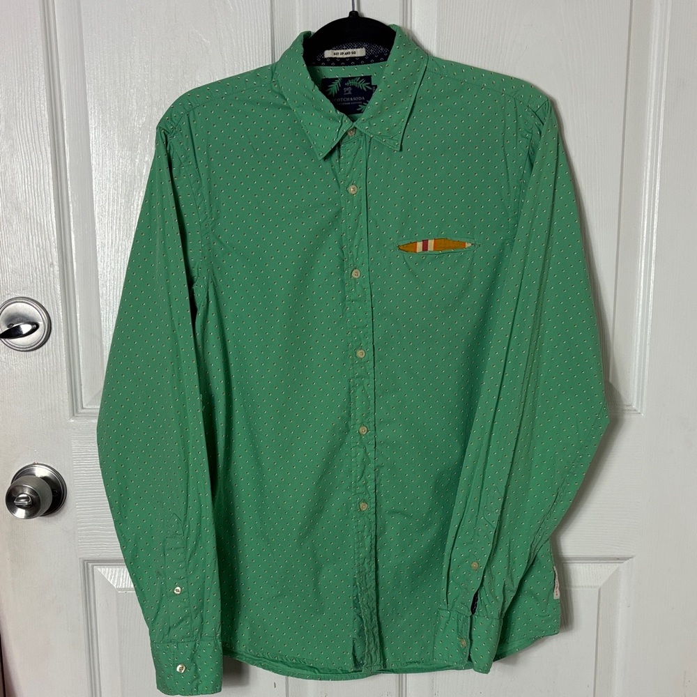Scotch & Soda Relaxed Get Up and Go Green Button Down Shirt Sz Small 100% Cotton